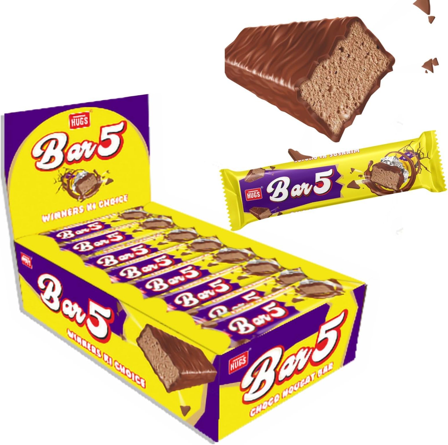 HUGS Bar 5 Choco Nougat Bar-Caramel & Nougat Chocolate (30 Pcs), 590 Gram