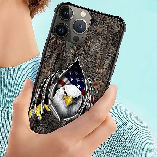 Miniatura 5 de DAIZAG Funda compatible con iPhone 15 Plus, funda de camuflaje de roble con bandera estadounidense águila y águila para iPhone 15 Plus para hombre y