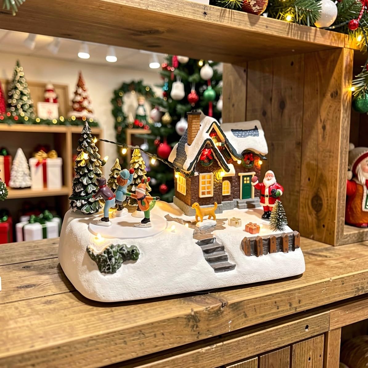 Casa Natalizia in Resina Innevata con Luce USB da Tavolo
