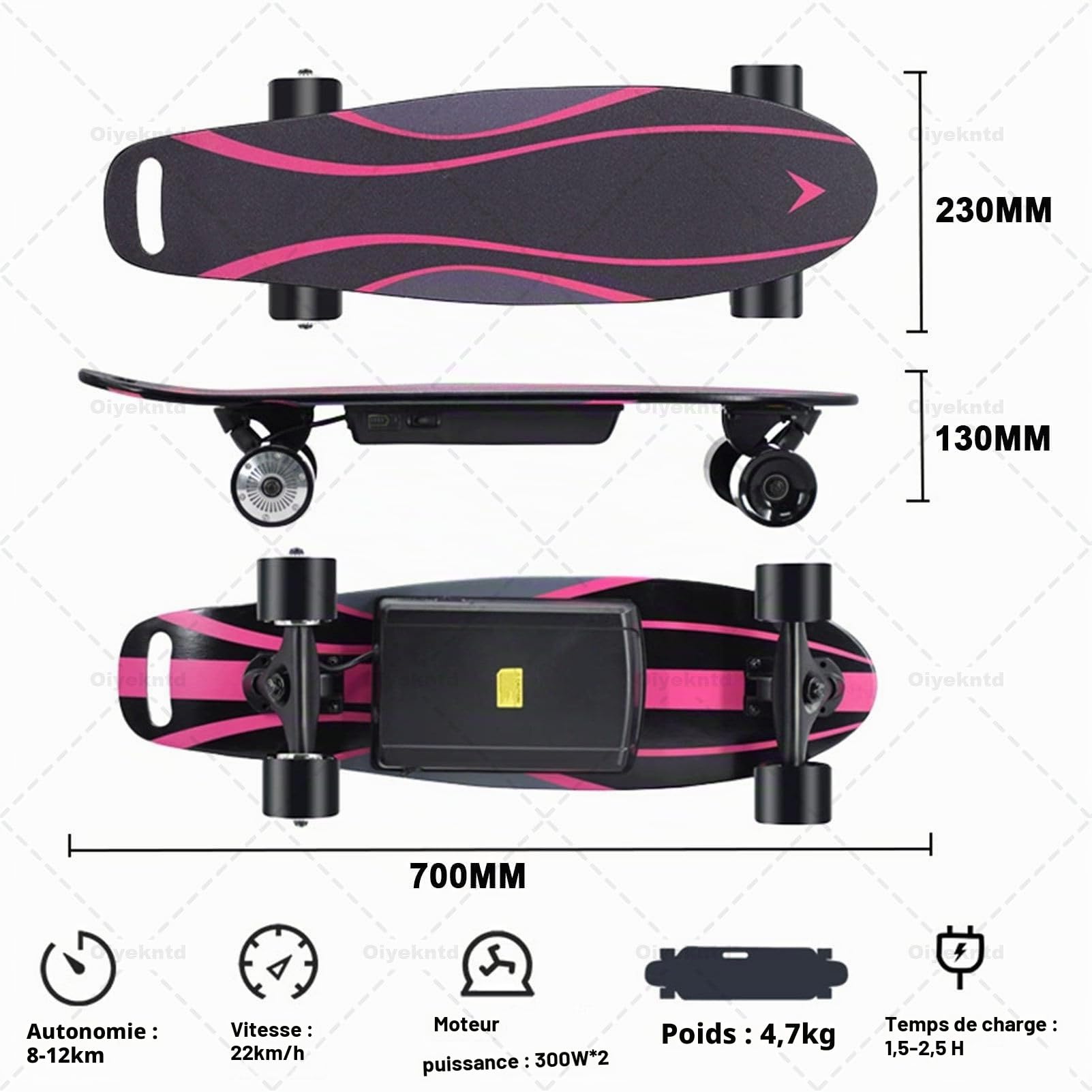 Skateboard électrique, skateboard électrique de ville avec télécommande pour adultes, 3 vitesses réglables pour débutants, autonomie de 8 km, idéal pour les trajets domicile-travail en ville Orange