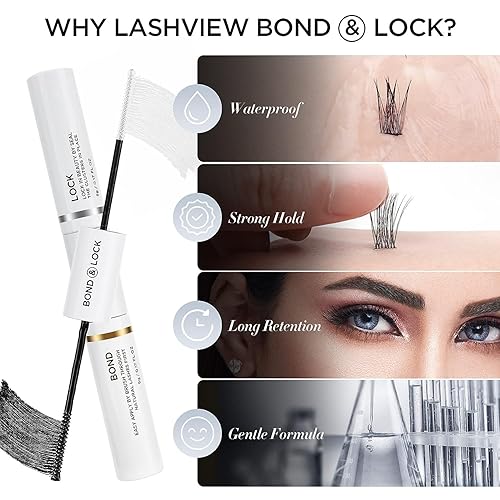 Miniatura 5 de Lashview Extensiones de pestañas, 168pestañas en racimo, aspecto natural, con pegamento impermeable, sin látex y sellado, mezcla de