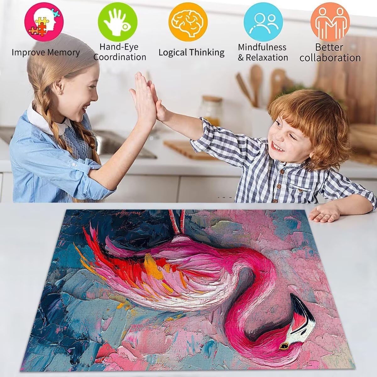 Flamingo Puzzle für Erwachsene Kinder Anspruchsvoll 2000 Teile Impossible Klassische Puzzles Schwer Abstrakt ab 8 9 10 Jahre Mädchen Jungen Jigsaw Kunst Educa, für Dekoration Geschenke 70x99cm t-365