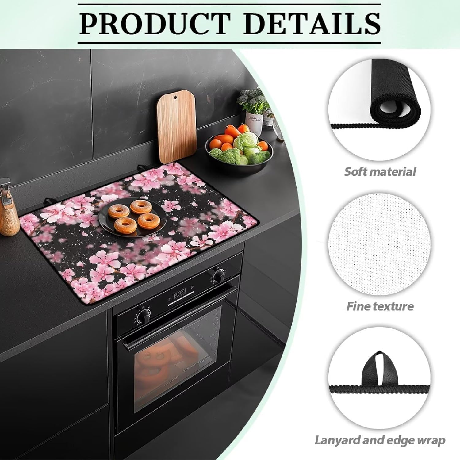 Cherry Blossom Print Cooktop Cover Reusable Stove Top Covers for Electric Countertop Heat Resistant Cooktop Protector Portable Dish Drying Mat for Home Kitchen Countertop Protector