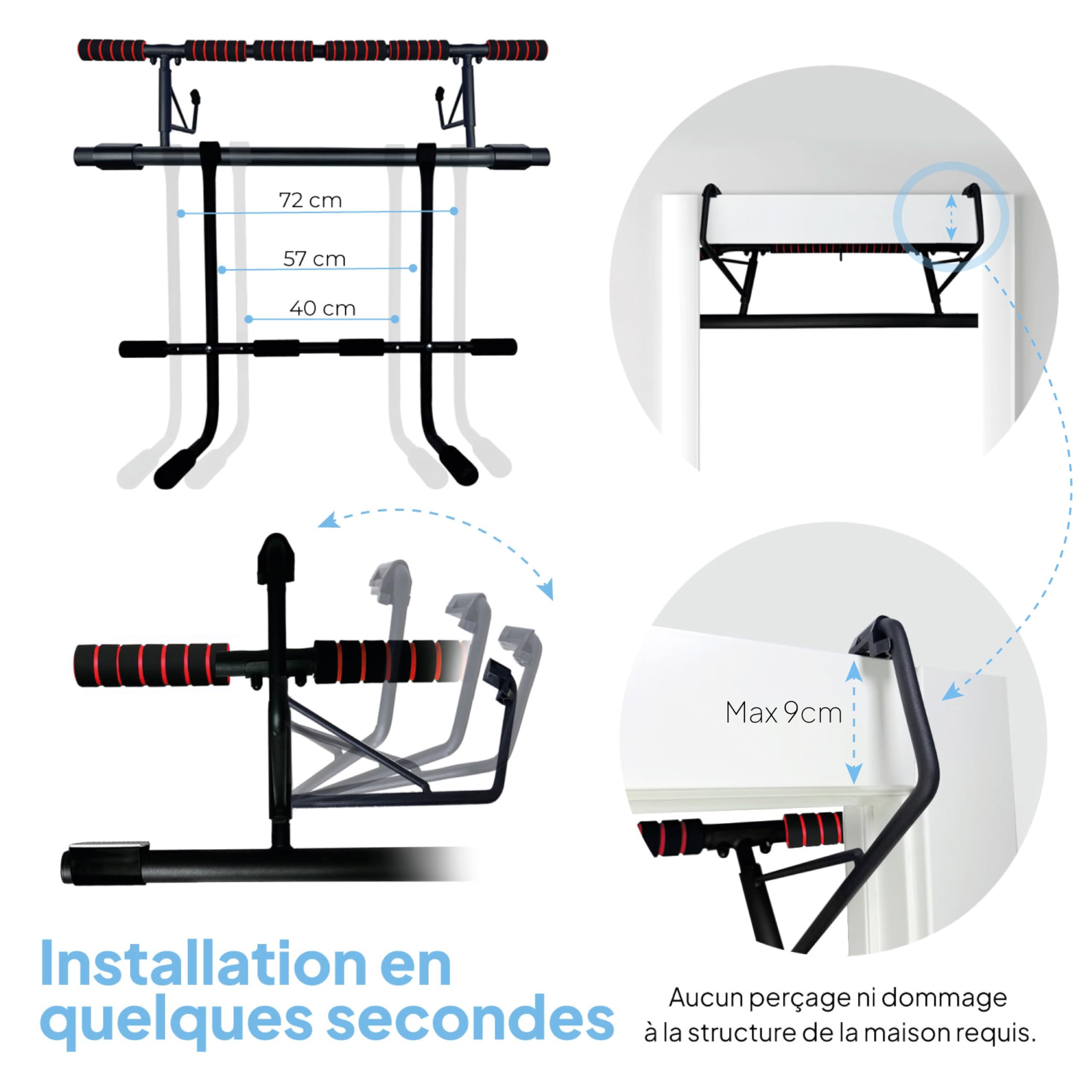 OcioDual Barre Traction Porte avec Station de Dips et Sangles de Suspension, Barre de Traction Porte, Pull Up Bar Door, Calisthenics Equipment, Boxing, Pliable, Dips