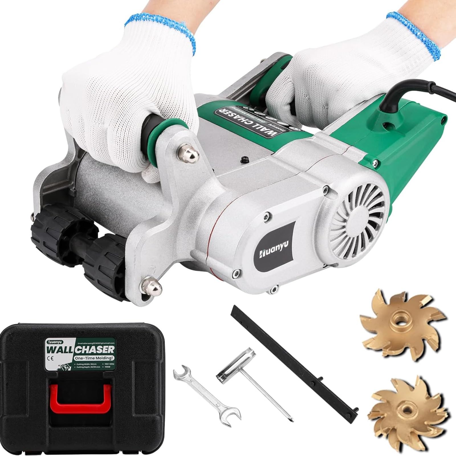Rozadora De Pared Eléctrica De 1100 W, con Hojas De Sierra De 25 Mm Y 35 Mm, Juego De Máquina Cortadora De Ranuras para Suelos Y Paredes, para Granito, Mármol Y Hormigón.