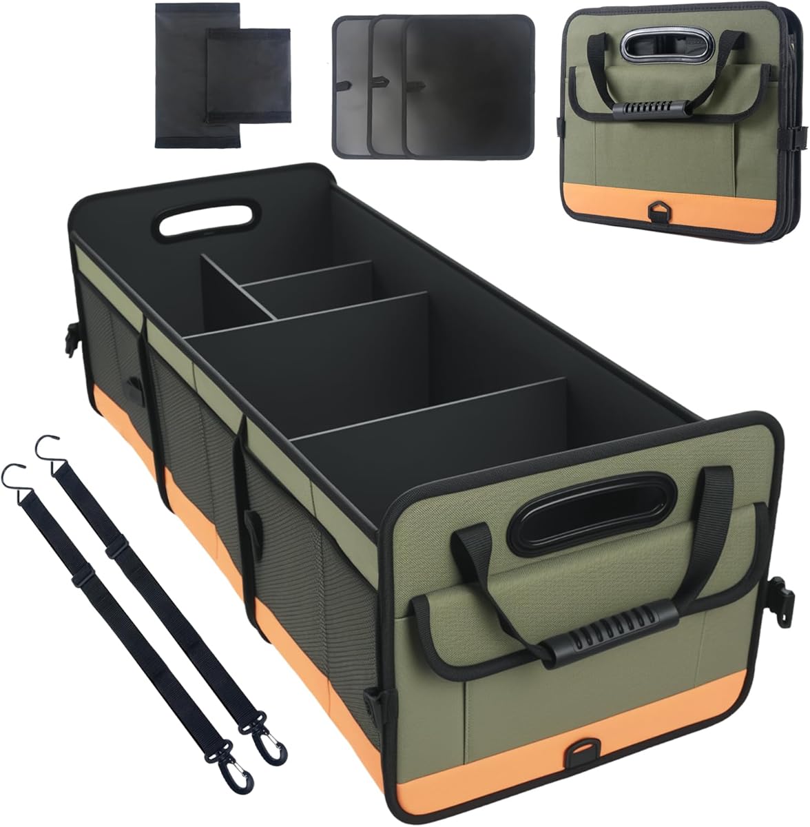 Trunk Organizer for Suv, Sturdy Storage Organization with Non-Slip Bottom Strips, 95L Large Capacity Cargo Organizer for Car, Truck, Sedan, Waterproof Portable Car Organizers for Women Men(Green)