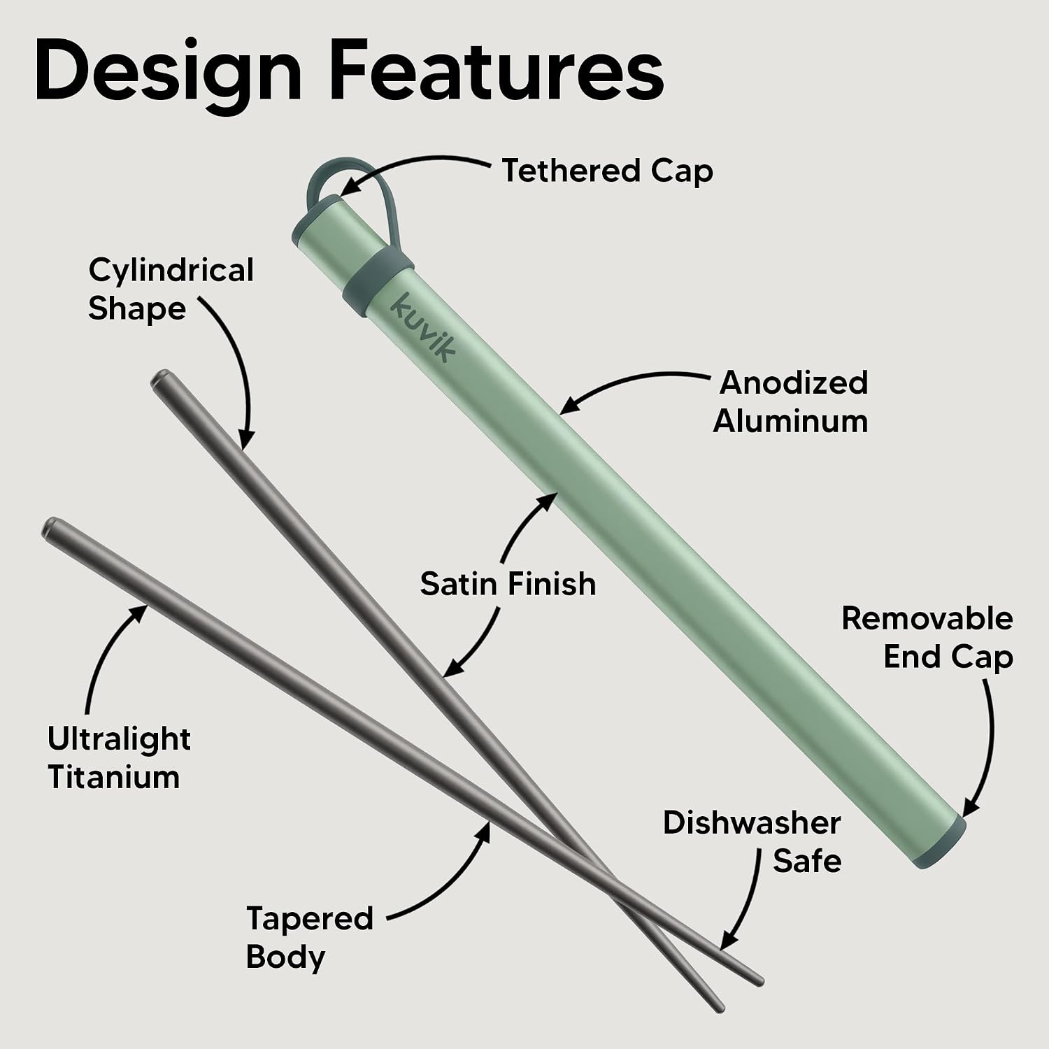 Kuvіk Titanium Chopsticks with Mint Green Carrying Case image 2