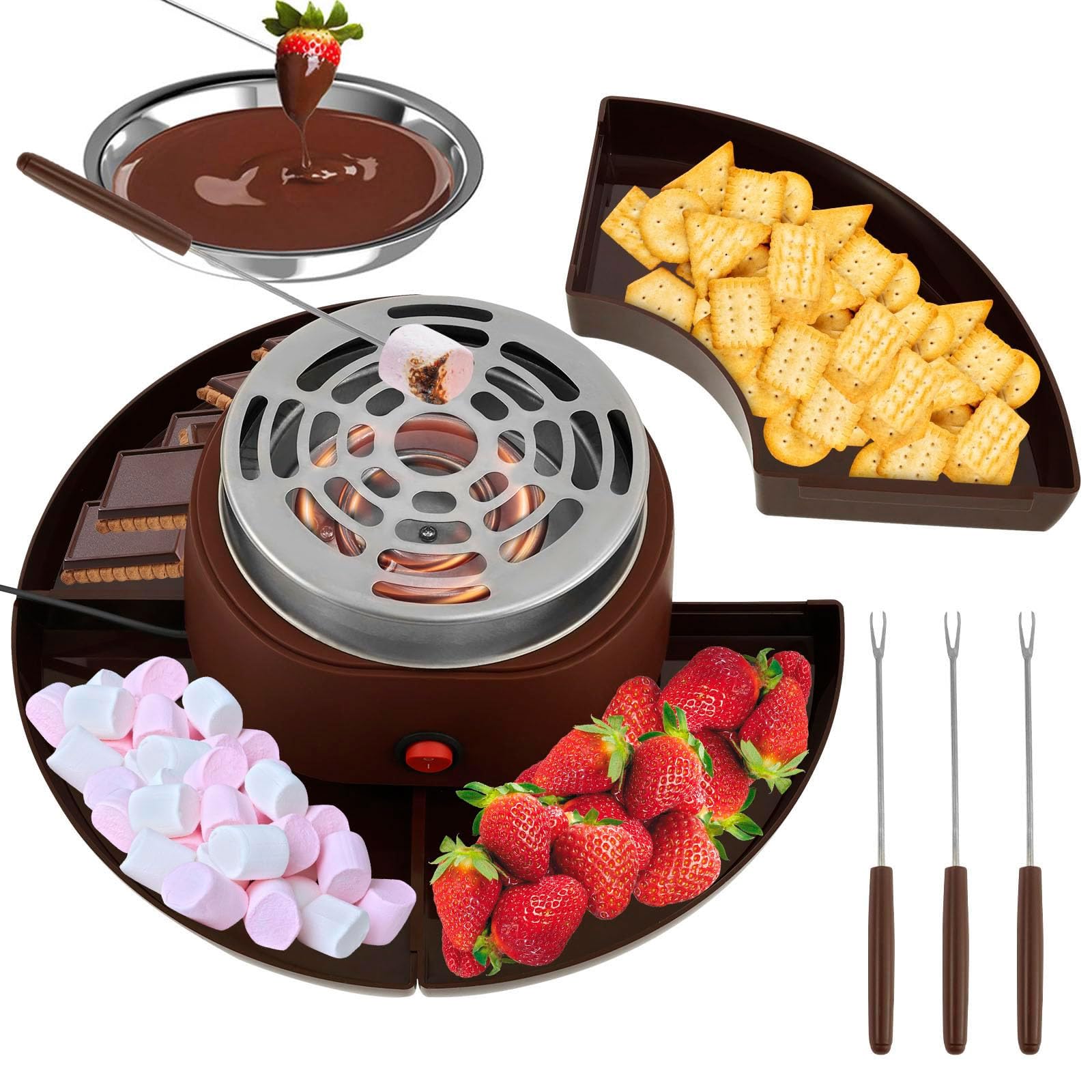 Juego de fondue 2 en 1 con tostadora de malvaviscos y accesorios para fiestas y regalos