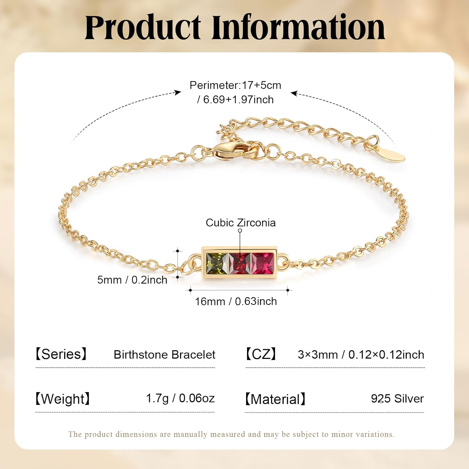 Gemszoo Custom Sterling Silver Birthstone Bracelet for Women, Personalized 1–6 Stone Gold Bracelet, Adjustable Dainty Jewelry, Meaningful Gift for Mom, Wife - Image 3