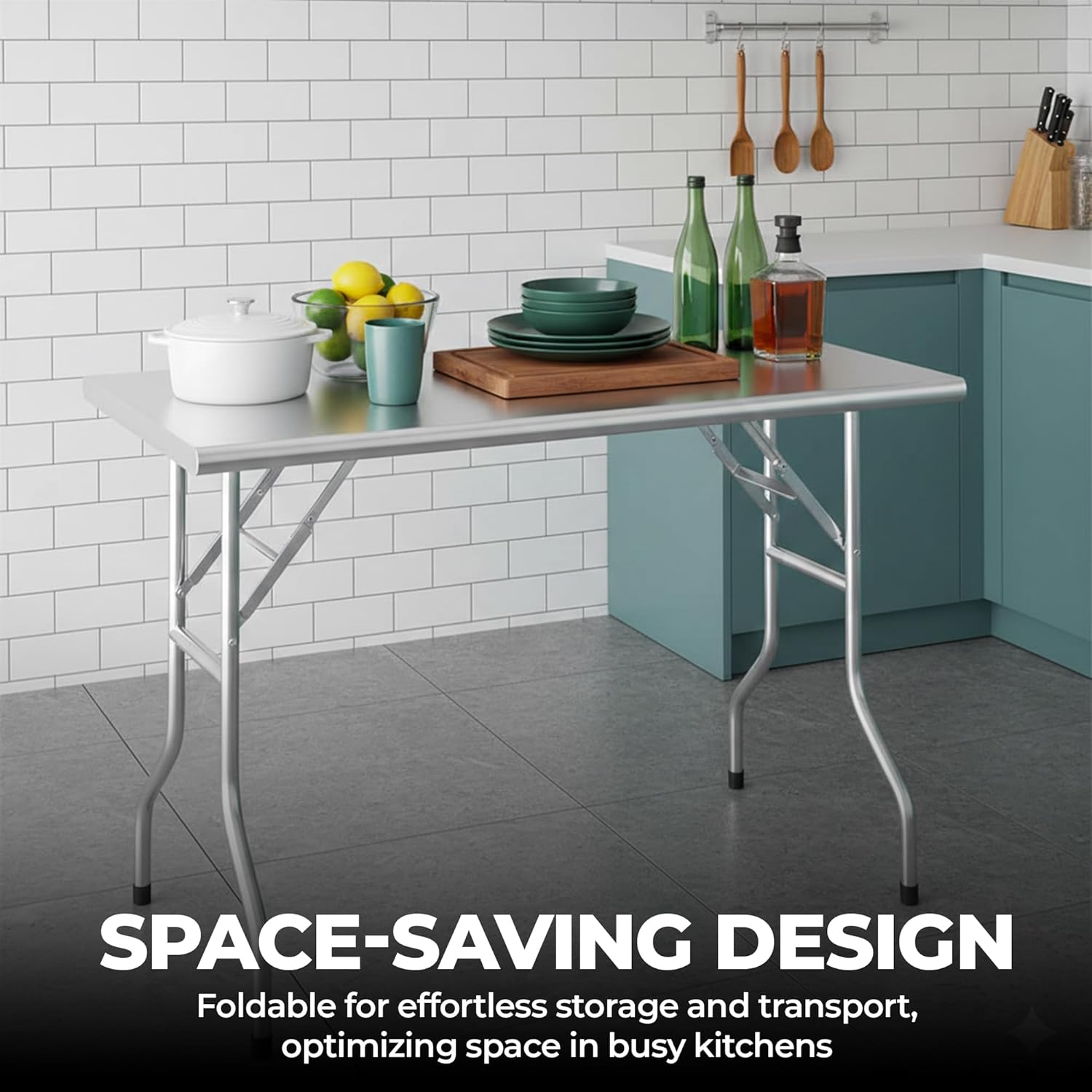 Premium Quality Stainless Steel Open Base Folding Utility Table - Folding Work Table for Commercial Kitchen, Restaurant, Hotel and Garage - NSF (24" x 60")
