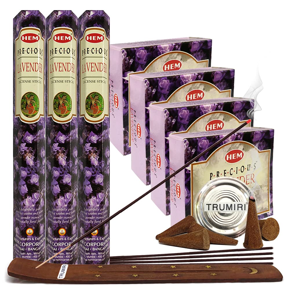 Lavender Incense sticks and cone incense holder variety pack bundle insence insense insienso
