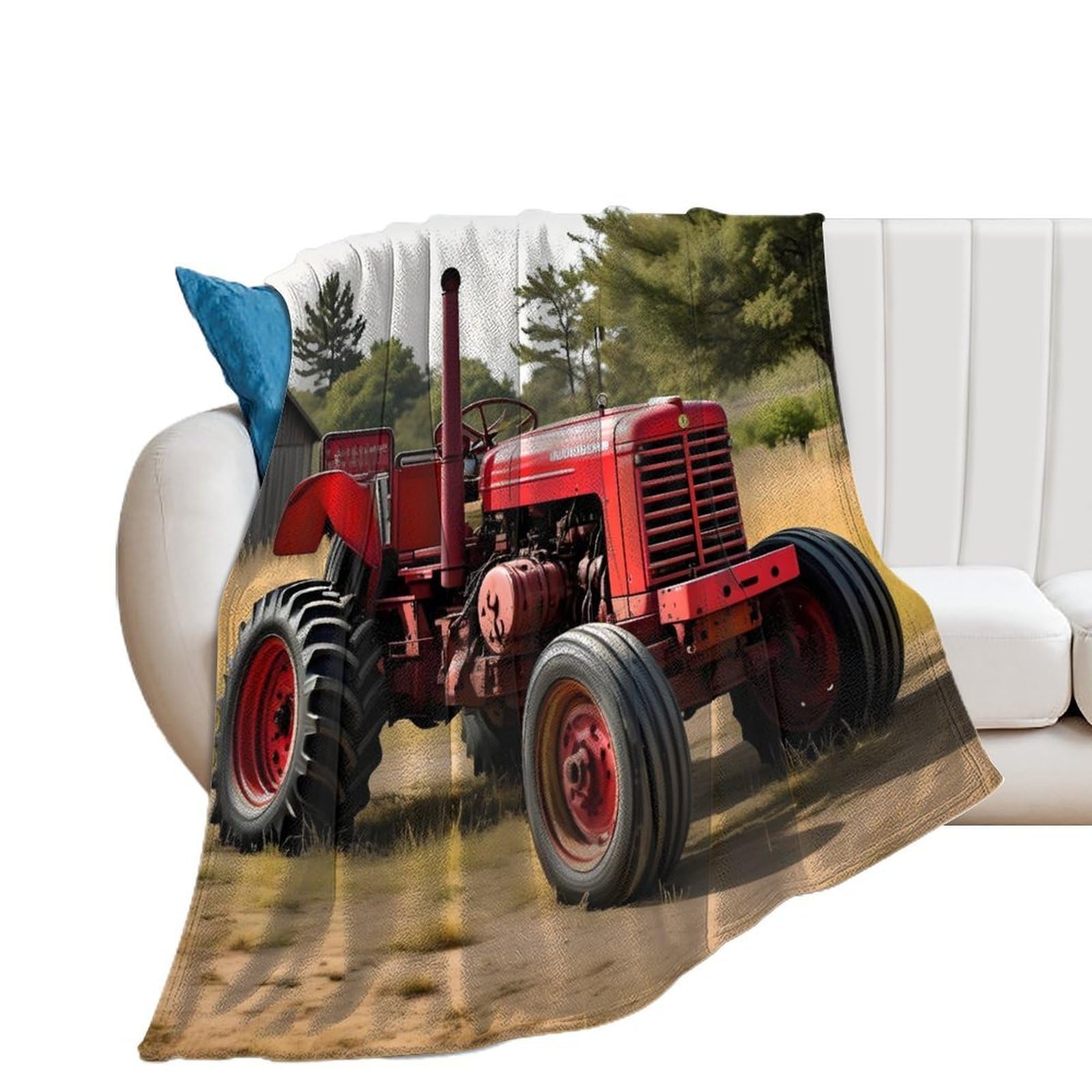 asbwuo Vintage Red Tractor Printed Throw Blanket Soft Flannel Blankets for Bed Sofa Couch Chair Travel and Camping Home Decoration 50x60