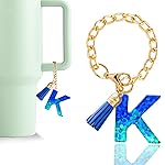 Letter Charm Accessories for Stanley Cup 1 PCS Cute Initial Keychain Handle Charm for Stanley Tumbler for Women Blue Letter K