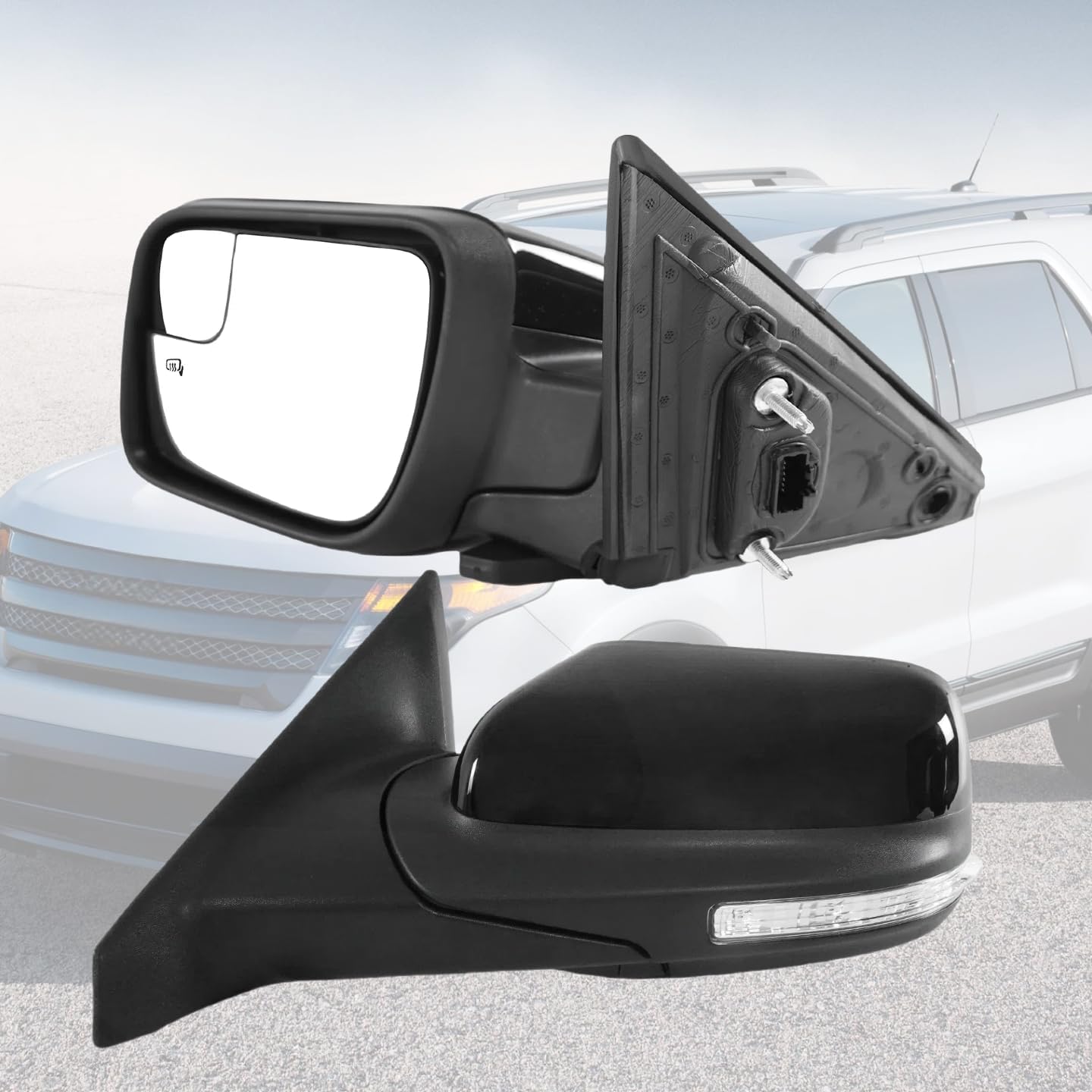 Driver Side Mirror Assembly Replacement For Ford Explorer 2011-2019 Rearview Mirror with Power Heated Adjustable,Turn Signal, Replace FO1320554, GB5Z17683BD-PTM, Black 7Pins