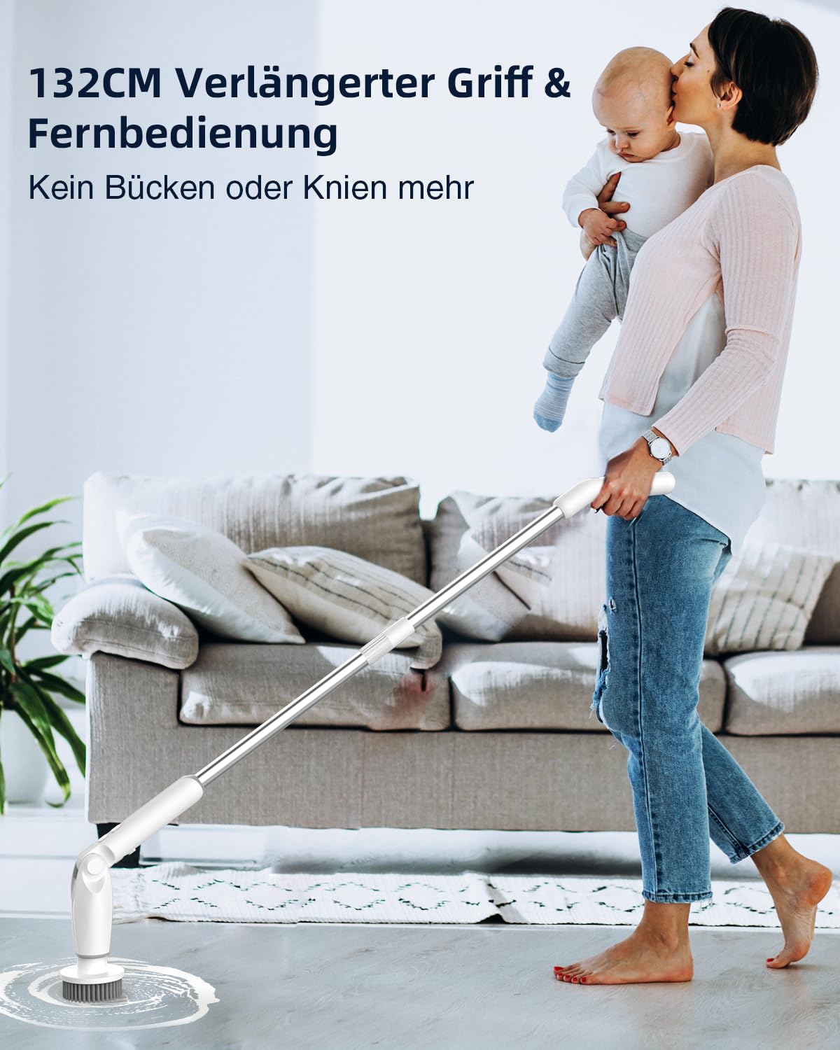 Leebein Elektrische Reinigungsbürste, Neues Spin Scrubber mit 8 Austauschbaren Bürstenköpfen, Verstellbarem Verlängerungsgriff & 2 Rotationsgeschwindigkeiten für Bad/Küche/Auto