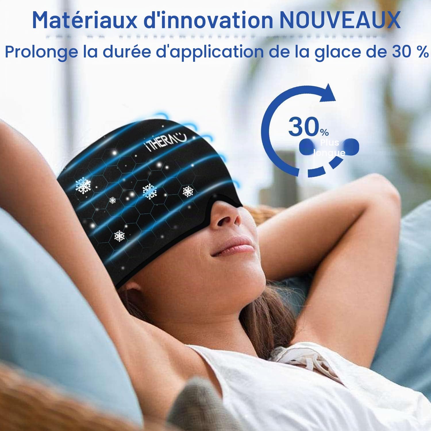 I-THERA-U Bonnet Migraine Relief Cap - 360° Surround Complet Masque Migraine Froid, Réutilisable Migraine Miracle Bonnet, Masque Anti Migraine Bandeau Migraine pour Maux de Tete et Migraine