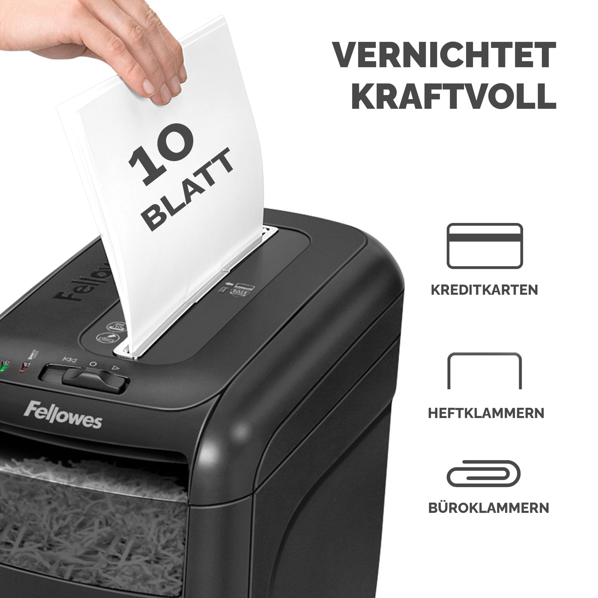 Fellowes Aktenvernichter Powershred 60Cs, Partikelschnitt (P-4), 10 Blatt, für Zuhause/Home Office, mit patentierter SafeSense Technologie