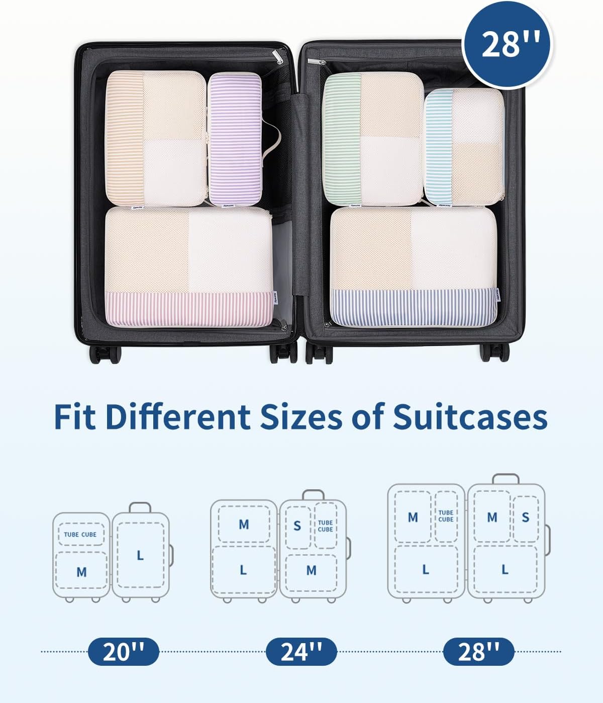 Narwey 7 Set Striped Packing Cubes for Travel Carry on Suitcase Luggage Organizer Bags for Kids Women Men, Durable Packing Organizers Bag, Travel Essentials Accessories (Stripe Combined) - Image 3