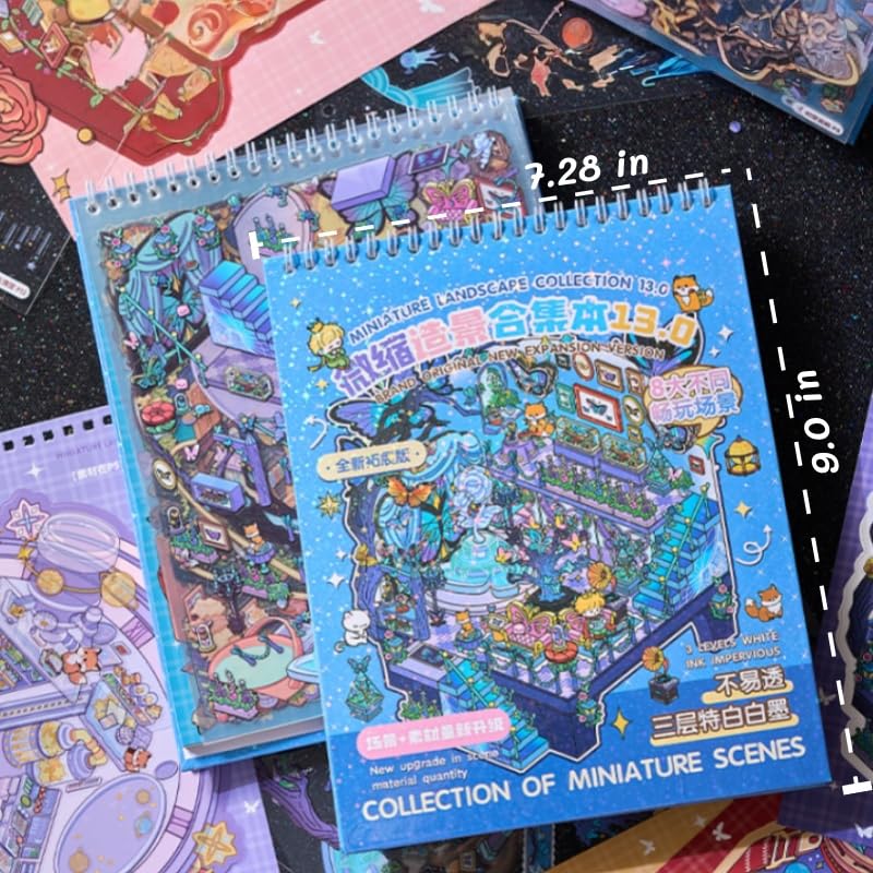 8 Sets Fun 3D Sticker Scenes Books with Tweezers,DIY 3D House Stickers Make Your Own Miniature Room Microcosm Pilot Steampunk Butterfly Dream for Adult Therapy Relief Stress Pass The Time - Image 2
