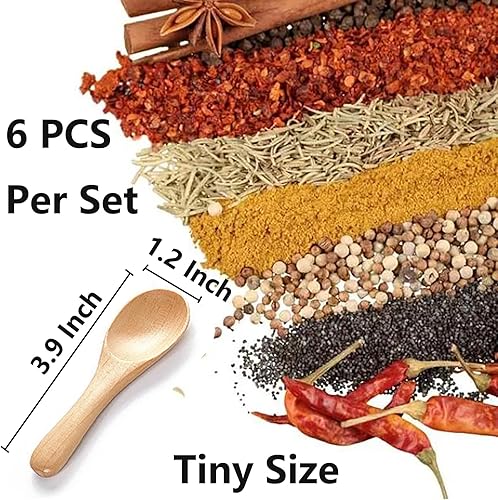 Miniatura 2 de 6 cucharas pequeñas de madera, cucharas pequeñas de 3.9 pulgadas para frascos de especias, mini cucharas de madera para condimentos para salsas,