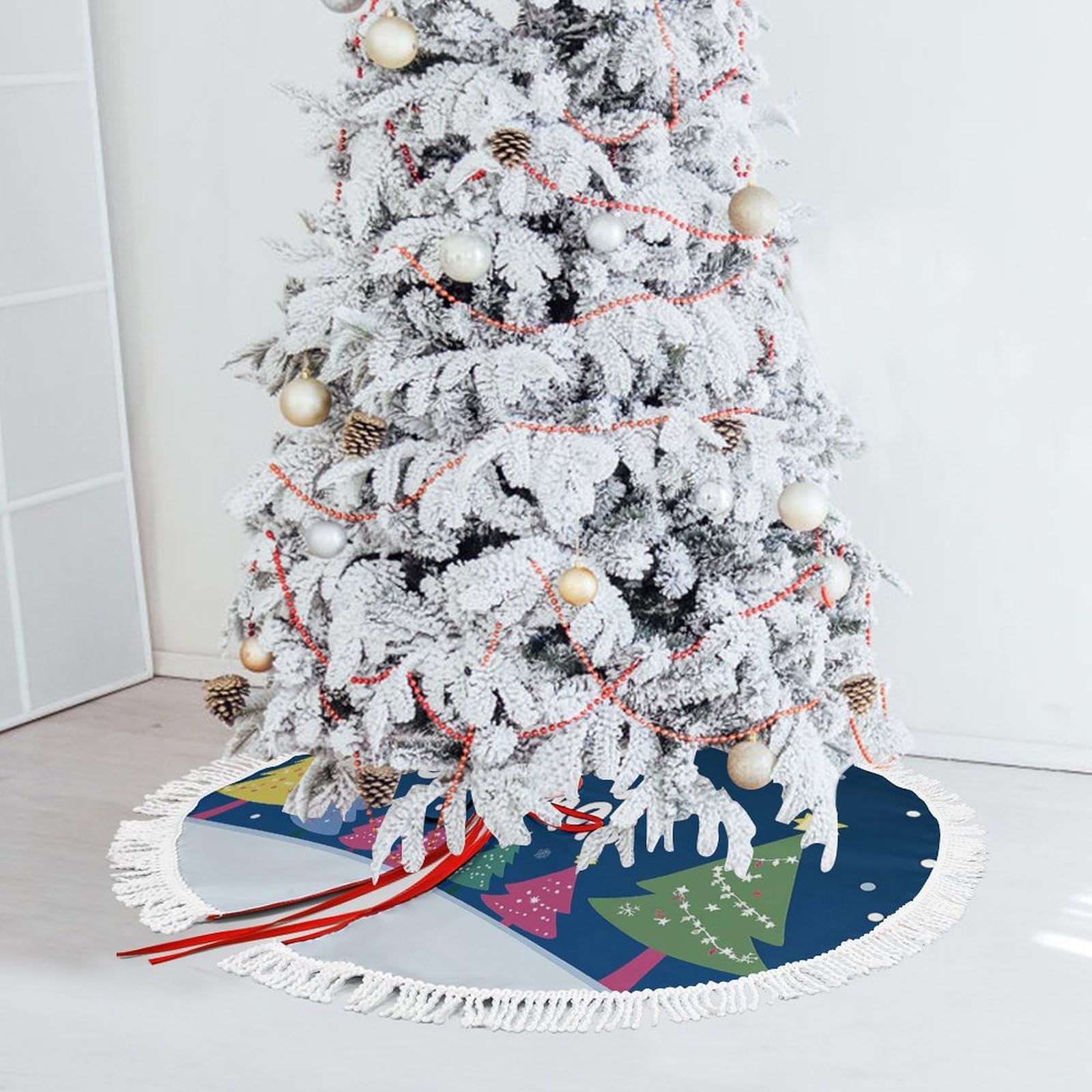 Jupe d'arbre de Noël bleue de 122 cm avec motif dessin animé pour habiller le pied du sapin