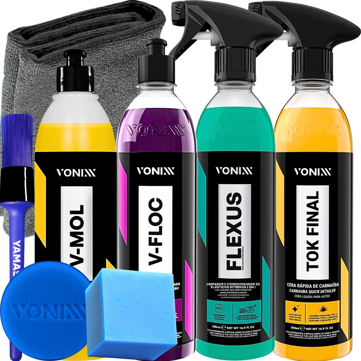 Kit Vonixx Pré e Pós lavagem V-mol V-floc 500ml Cera Liquida Tok