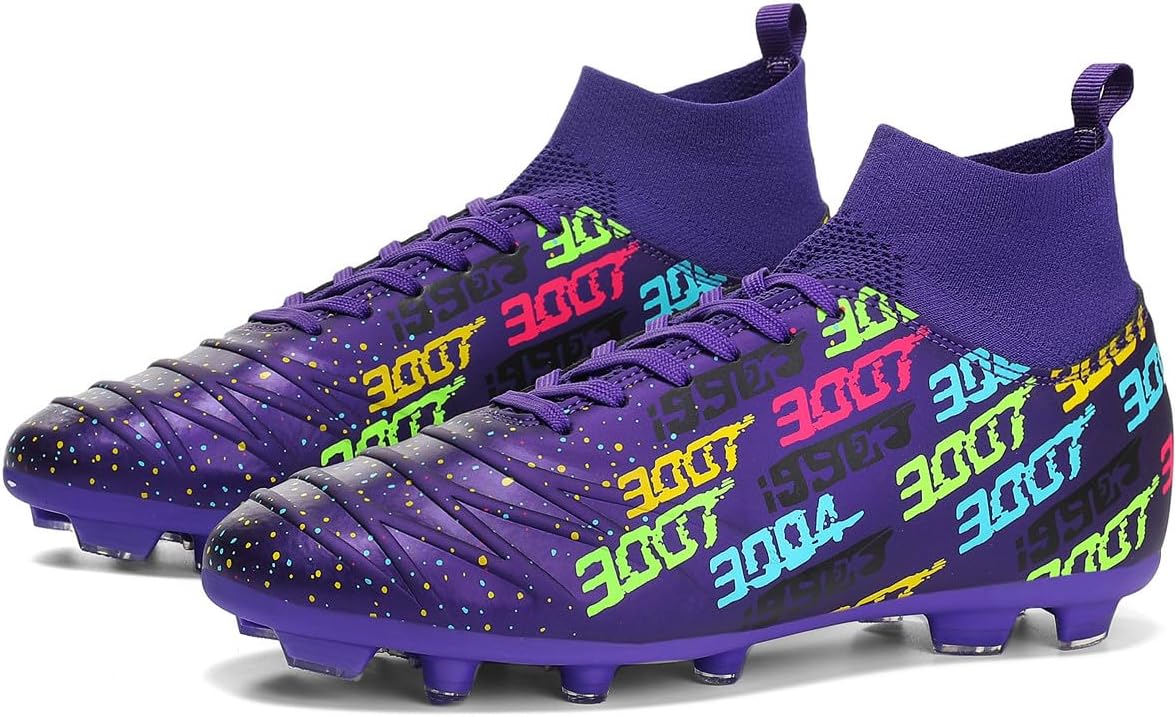 Unisex FG Cleats Training Athletic Non-Slip Long Studs High-Top Football Soccer Shoes for Youth