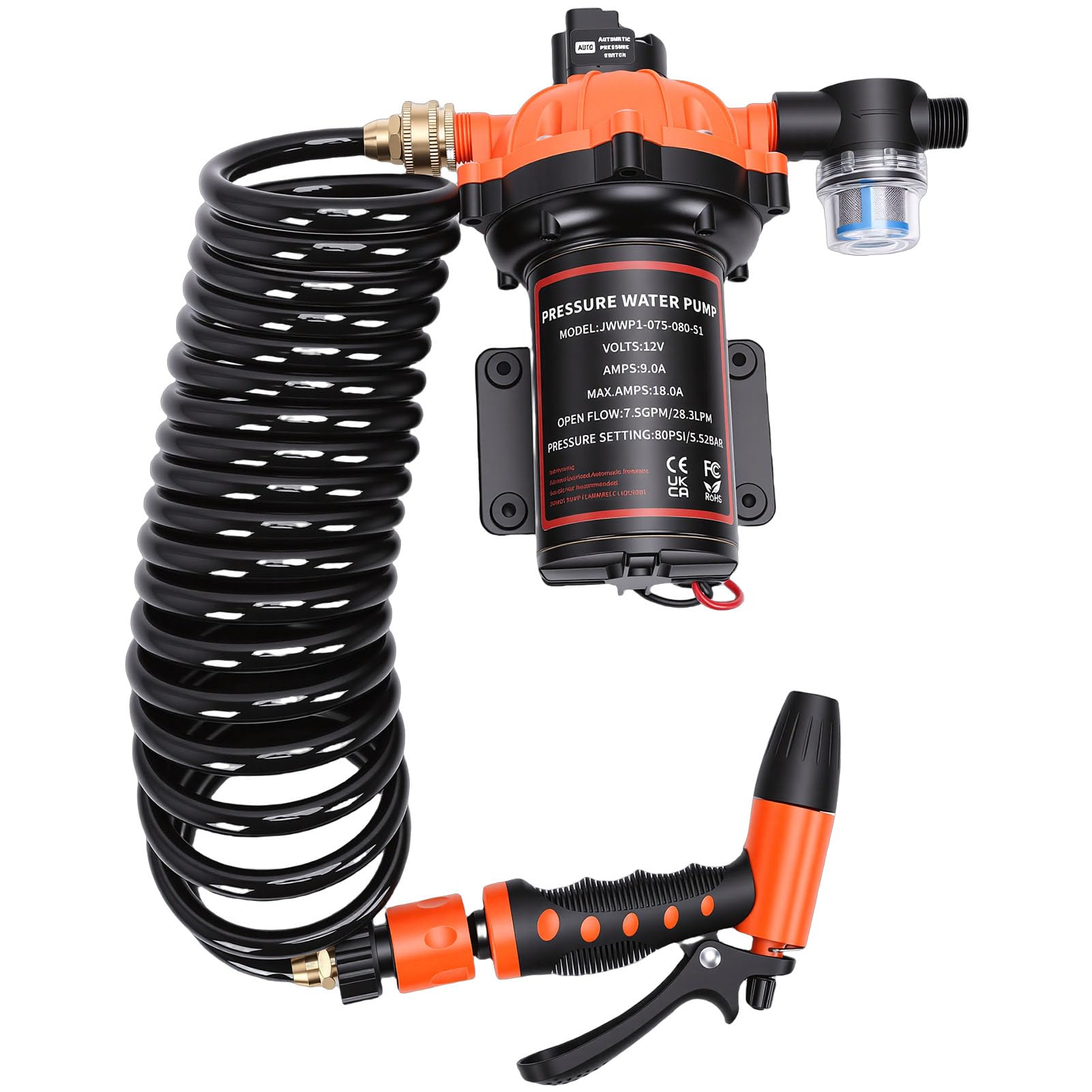 Generic Kit de Bomba de Agua Marina para Vehículos Recreativos, Filtro Integrado Eficiente de 7,5 GPM y 80 PSI para Remolques de Viaje, Autocaravanas, Metal