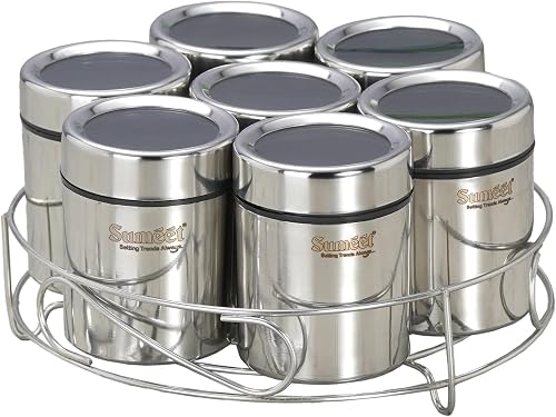 Sumeet 7in1 Stainless Steel + See Through Lid Masala Stand/Dry Fruit Stand with 