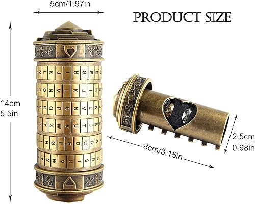Miniatura 7 de Cryptex Da Vinci Code Mini Rompecabezas de bronce con candado de bronce, regalos para el día de San Valentín para él, ella, hombres, mujeres, papá,