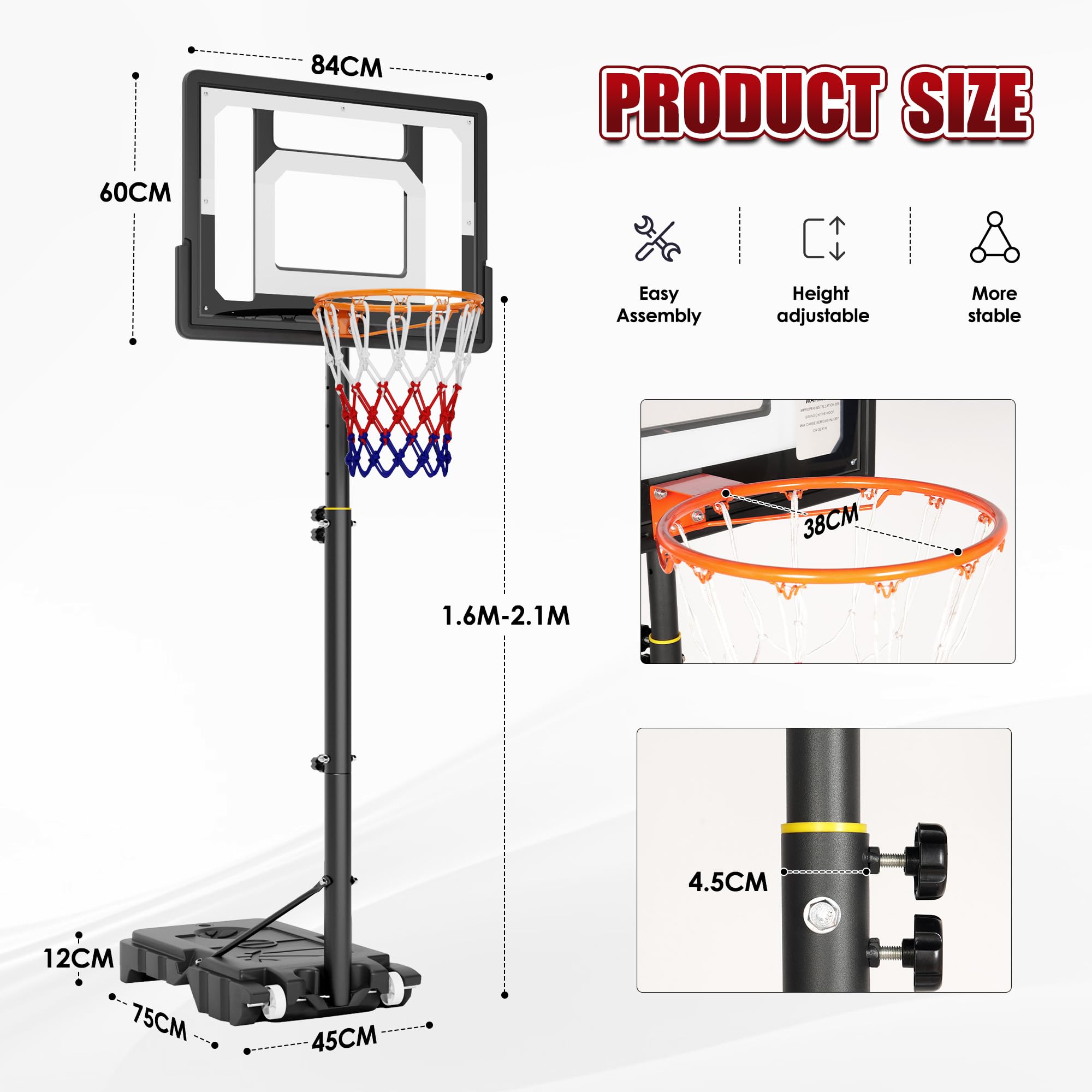SogesHome Soporte de baloncesto ajustable en altura, canasta de baloncesto con soporte, canasta de baloncesto móvil para el jardín con ruedas, canasta de baloncesto rellenable con agua o arena