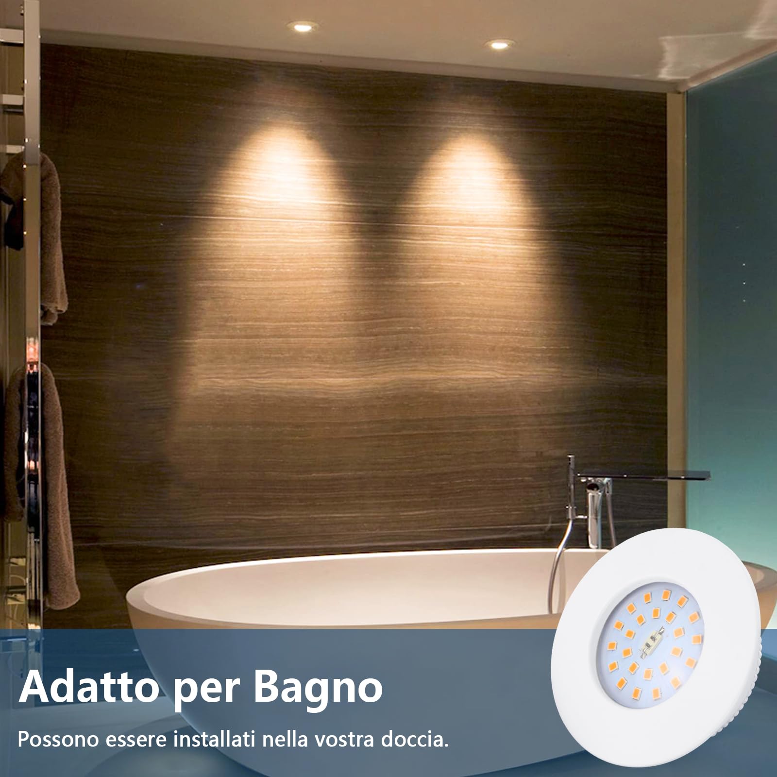 HiBay Faretti Led da Incasso per Cartongesso 7W Faretti Led Soffitto Incasso 850LM,3000K Bianco Caldo,220V Bianco IP44,Foro Ø60mm-68mm per Cucina,Esterno Set di 6