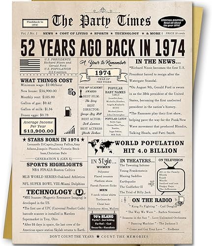 Divertida tarjeta de cumpleaños 52 para ella y él, decoraciones retro de cumpleaños 52 para mujeres, hombres, mamá papá, tarjetas de regalo de