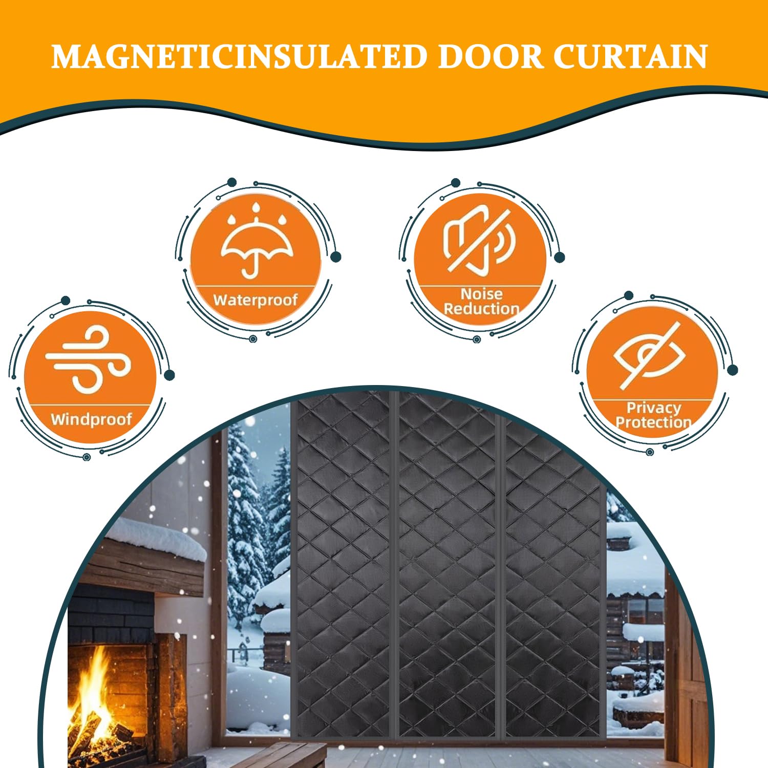 Tenda termica isolante per porta, 190 x 280 cm, con copertura magnetica, antivento e impermeabile, per porta d'ingresso, camera da letto e cucina, soluzione a risparmio energetico nera