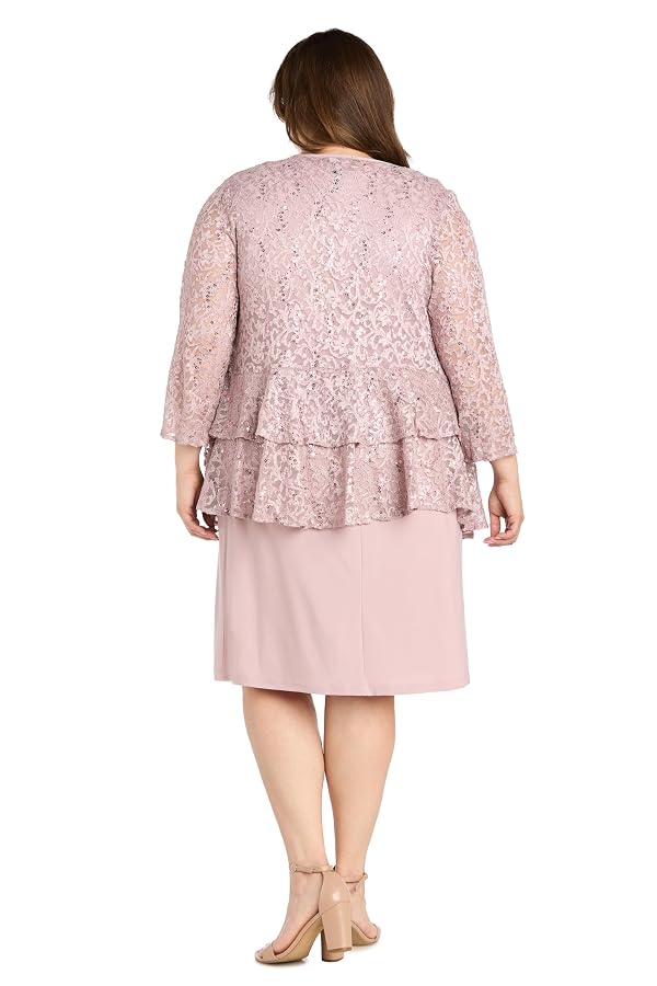 R&M Richards Women's Elegant Sheath Ensemble W/Tiered Glitter Lace Jacket - Formal Evening Wear, Wedding Guest Rose by R&M Richards - Used condition - Image 4