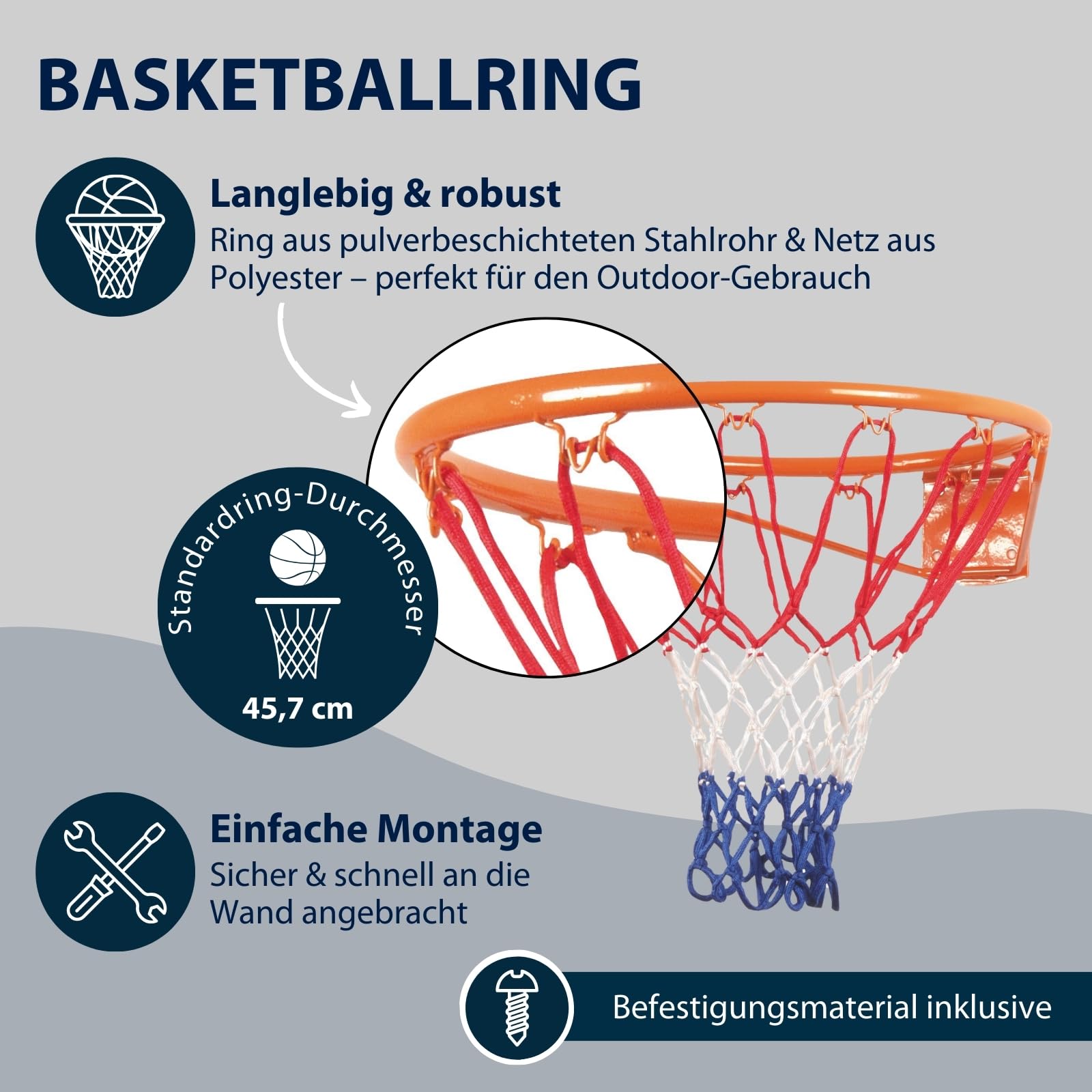 HUDORA Basketball-Set Slam It - Set Mit Korb, Ball Größe 7 & Handpumpe - Robuster Korb Für Drinnen & Draußen - Aus Gummi Für Kinder & Erwachsene