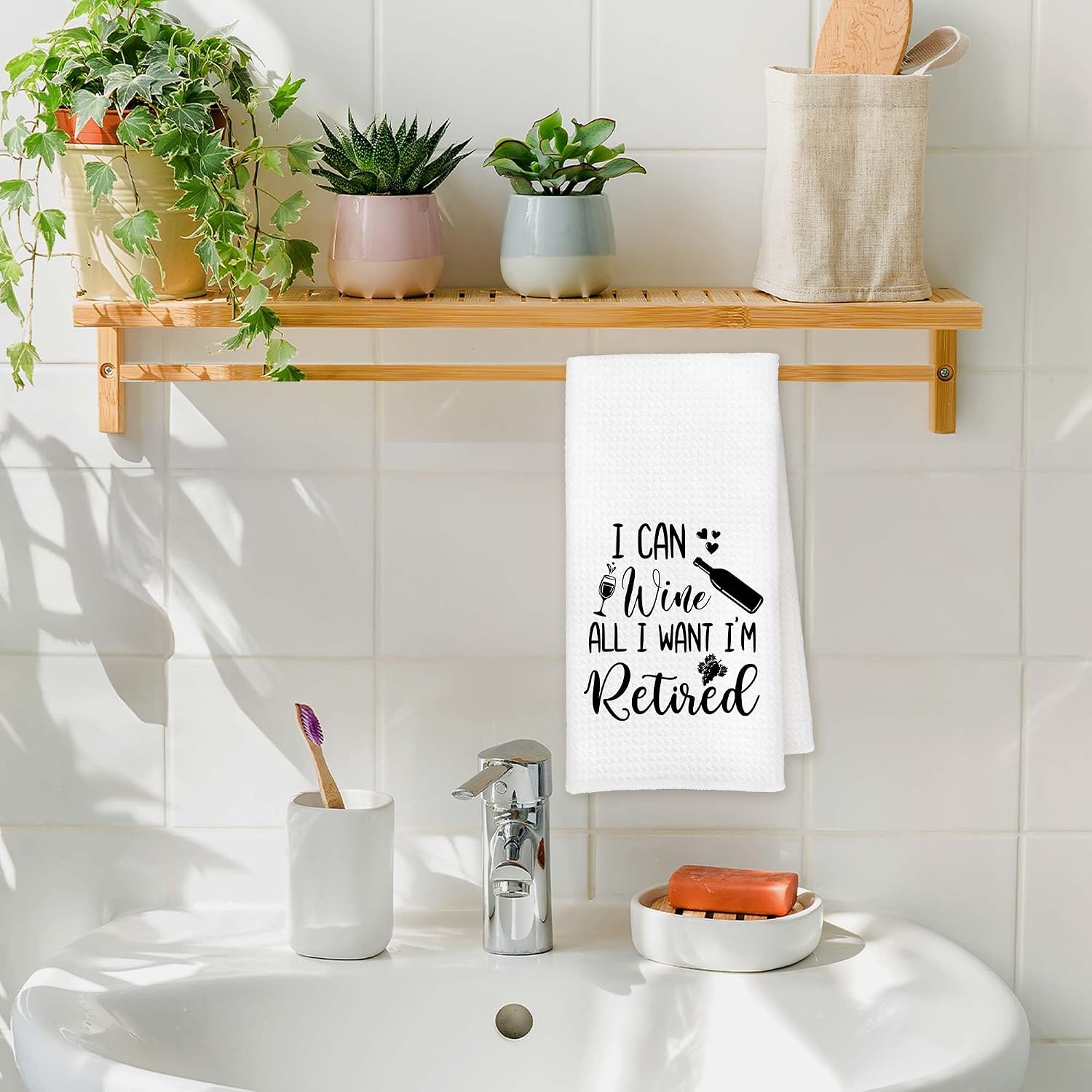 Funny Retirement Gifts Kitchen Towels, Retirement Retired Gifts for Women Men, Funny I Can Wine All I Want I'm Retired Decorative Hand Tea Dish Towel for Kitchen Decor, 16x24 Inch