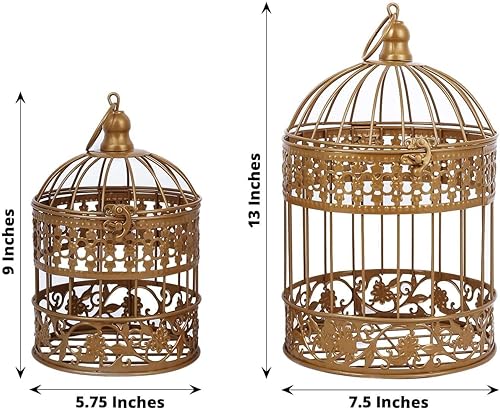 Miniatura 3 de Efavormart - Juego de 2 jaulas grandes de pájaros de oro metálico para decoración de mesa de boda, mesa de fiesta, para todas las ocasiones, 9
