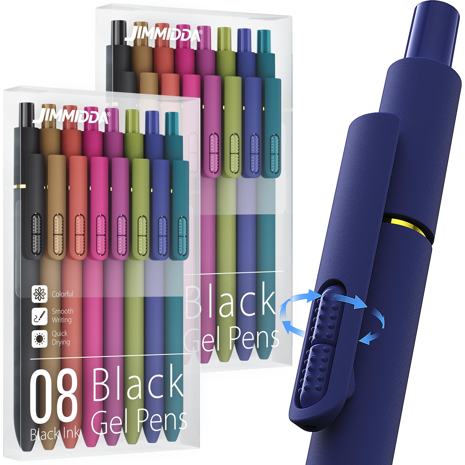 JIMMIDDA 16 Pcs Gel Pens, 0.7mm Black Ink Pens Medium Point, Quick Drying Smooth Writing, Fidget Rotating Retractable Pen for Men Women (Vintage - 16 Pcs)