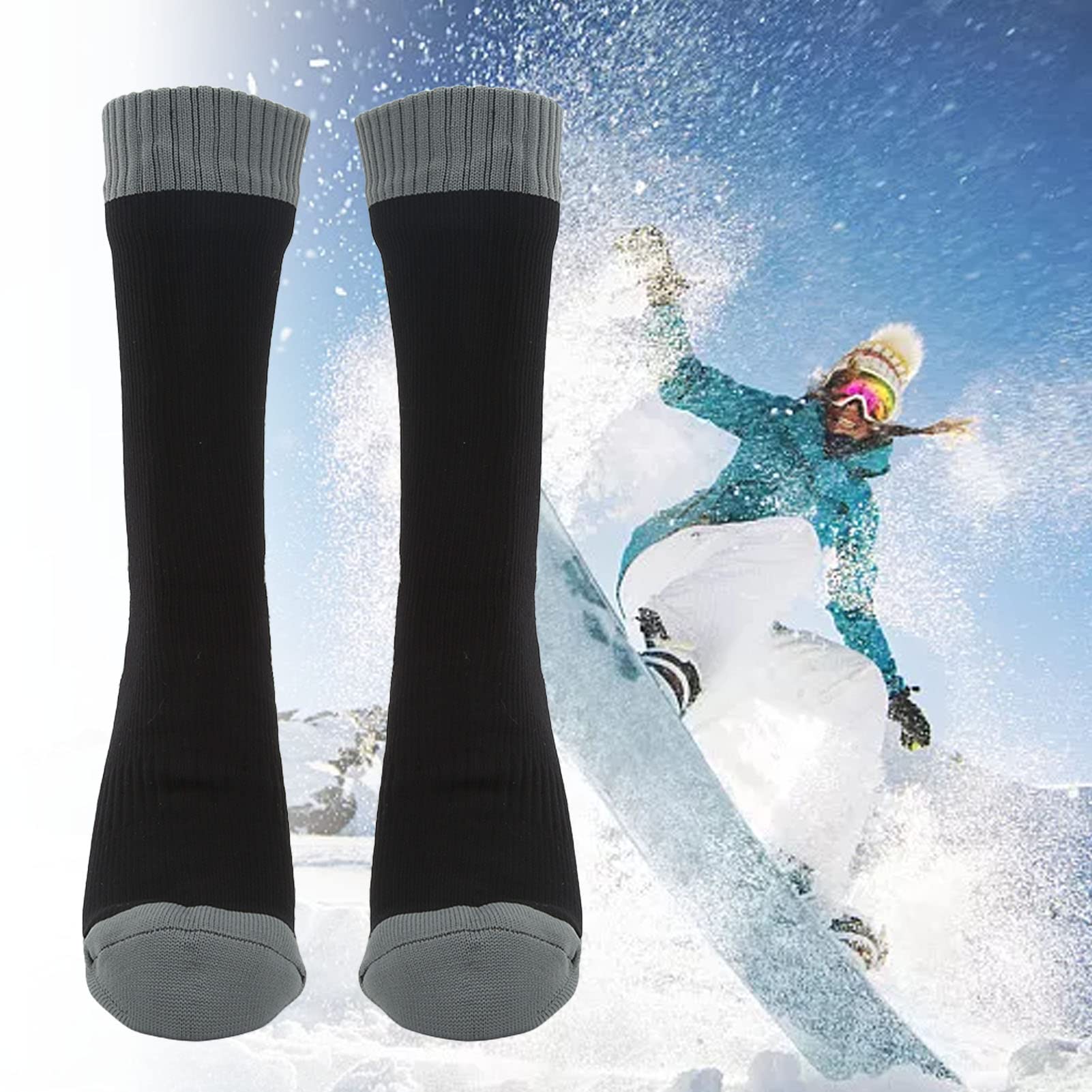2 PCS Calcetines Impermeables y Calefactables, Doble Capa Gruesa para Exteriores, Absorción de Sudor y Transpirables para Montañismo, Ciclismo y Esquí, Diseño Sin Costuras y Secado