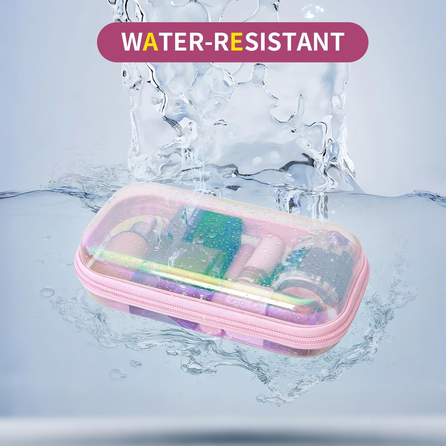 Clear Hard Shell Zipper Case, Surface scratch resistant material, Portable Cosmetic Bag with Zipper, Diaper Bag Organizing Pouches, Hard Plastic Case, Clear Bags for Organizing, Laser Pink (3 Pcs) - Image 7