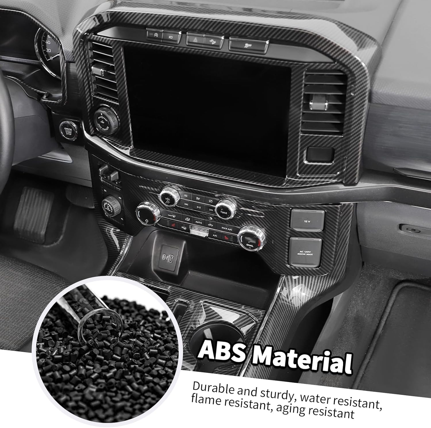 Jimen Compatible with Ford F150 2021-2024, 11PCS Interior Trim Kits - Navigation Panel, Dashboard Cover, Air Vent Trim, Gear Shift Frame (Carbon Fiber)