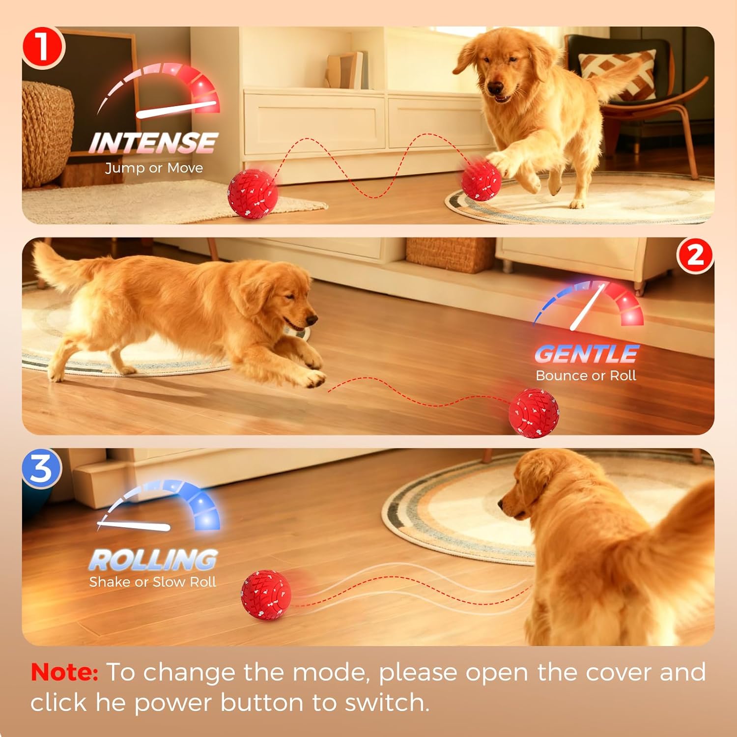 Diman Smart Interactive Dog Ball: 3-in-1 Interactive Dog Toys with Moving & Bouncing, Swappable Shells for Endless Fun, Durable E-TPU Material, Waterproof, Moving Dog Toys for Medium Large, Red - Image 2