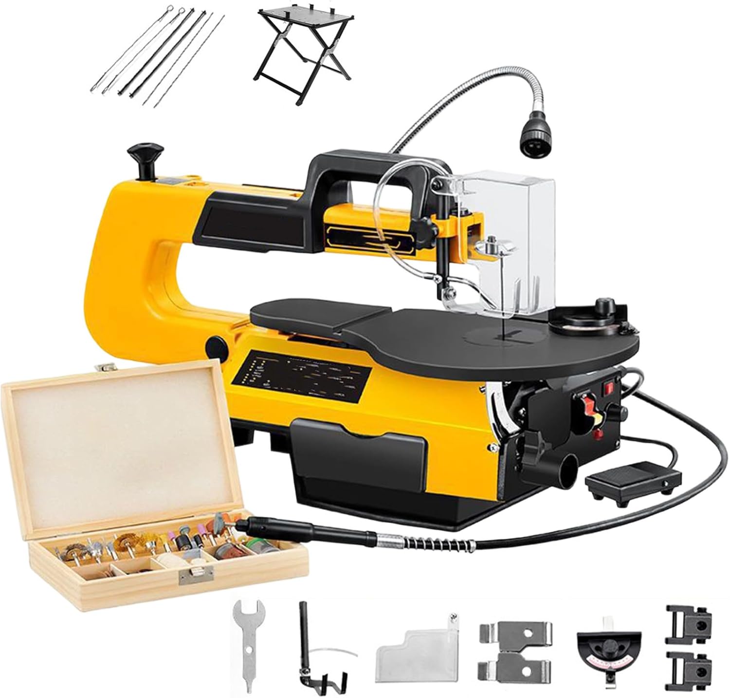 16" Variable Speed Scroll Saw, Throat Width, 550-1650 RPM, Scroll Saw, 10 Saw Blade, 55mm Cut Depth, for Wood DIY Projects, w/Flexi Shaft + Foot Pedal Multi-FunctionalVersion-A