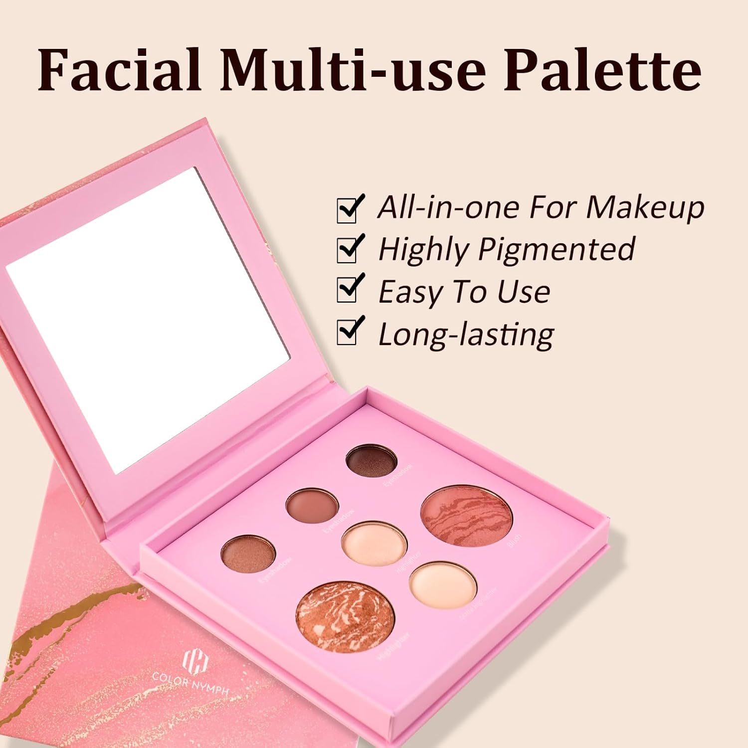 Color Nymph Face Makeup Palette, All-in-one Baked Palettes Travel-Friendly Includes Blush, 3 Highlighters and 3 Eyeshadows - Highly Pigmented, Silky Smooth, Easy to Blend - A - Image 2