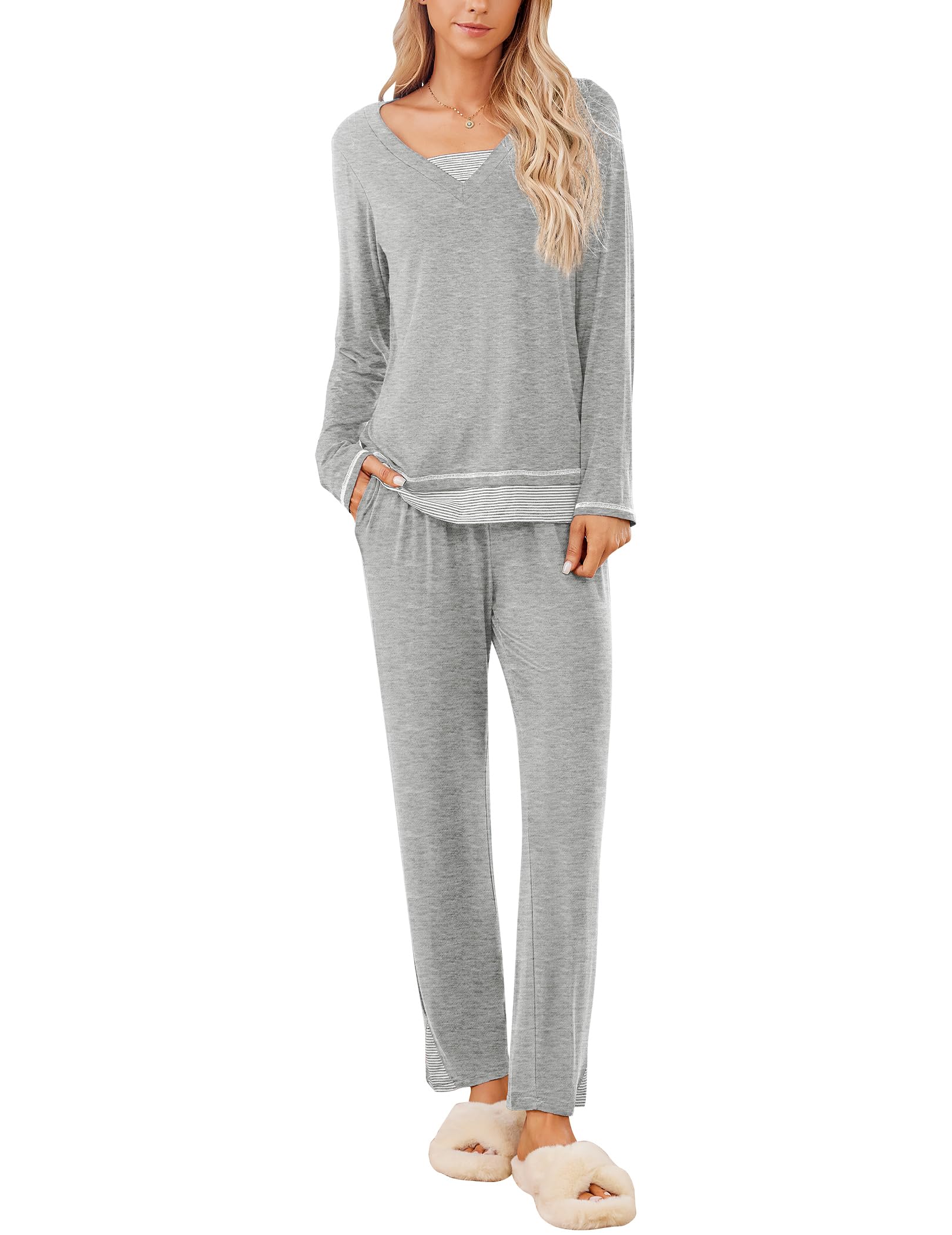 ELESOL 2 Piece Outfits For Women Lounge Sets Pajama Sets Long Sleeve With Long Pants Soft Loungewear
