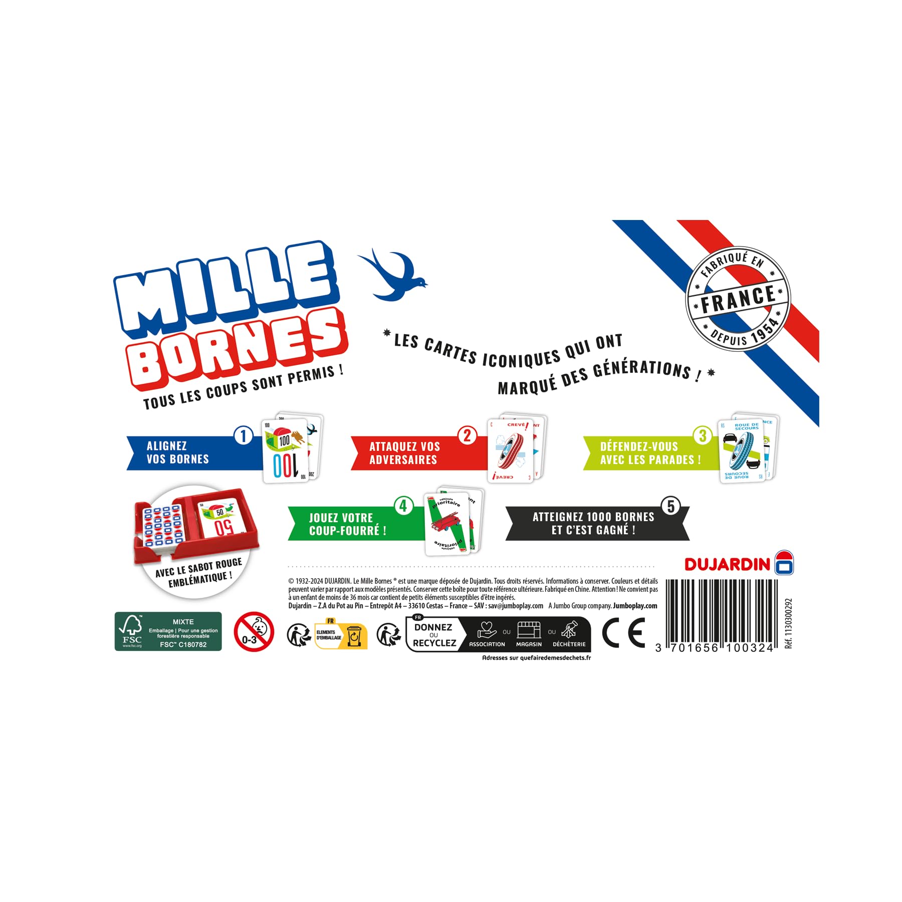 Dujardin Mille Bornes Le Grand Classique Jeu de société Cartes 2-8 Joueurs Dès 6 Ans
