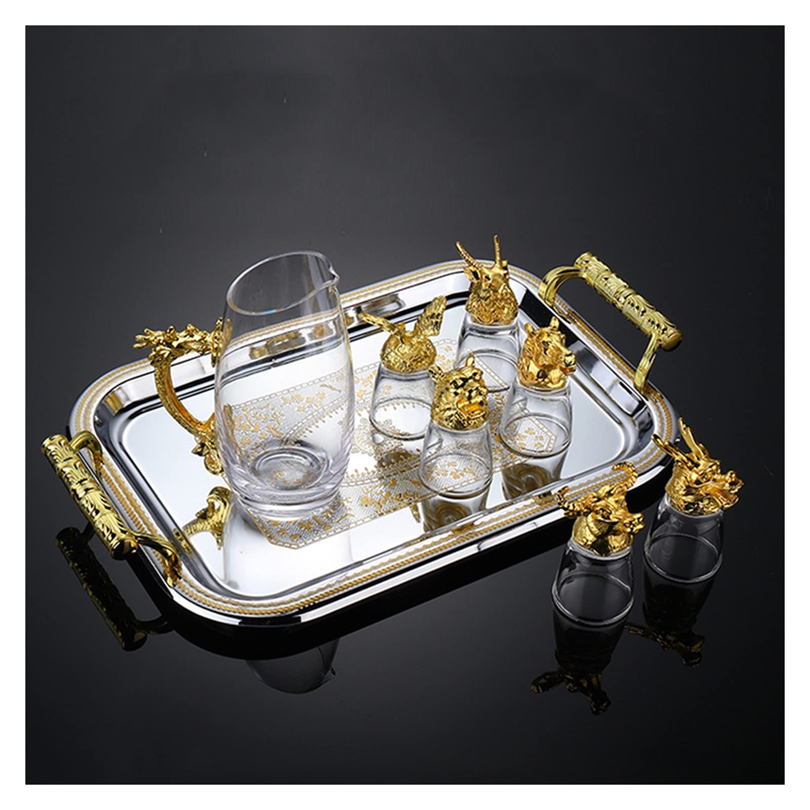 Foodservice Vassoio Vassoio in Acciaio Inox Rettangolare Set Dorato Ristorante Ristorante Tazza di tè Tazza di tè Hotel Ktv. Vassoi a Buffet per Feste, Tavolo, Cucina (Size : L)