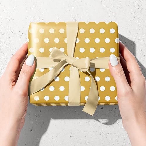 Miniatura 5 de LDGOOAEL Mini rollo de papel de regalo pequeño y corto, diseño reversible (17 pulgadas x 32.8 pies), lunares dorados para vacaciones, día de la