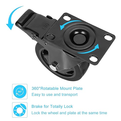 Miniatura 5 de PRITEK Ruedas giratorias de 4 pulgadas de carga de 1200 libras de goma resistentes, juego de 4 ruedas giratorias con freno de seguridad sin ruido